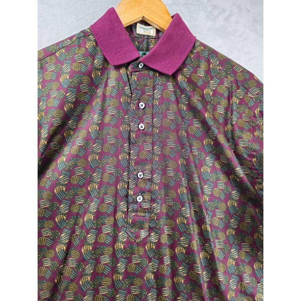 Vtg Michael Thomas Popover Shirt Mens Medium Maroon AOP Egyptian Nile Cotton 90s